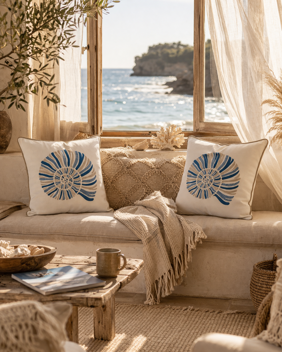 Cushion Cover Shell – Cotton – White/Blue