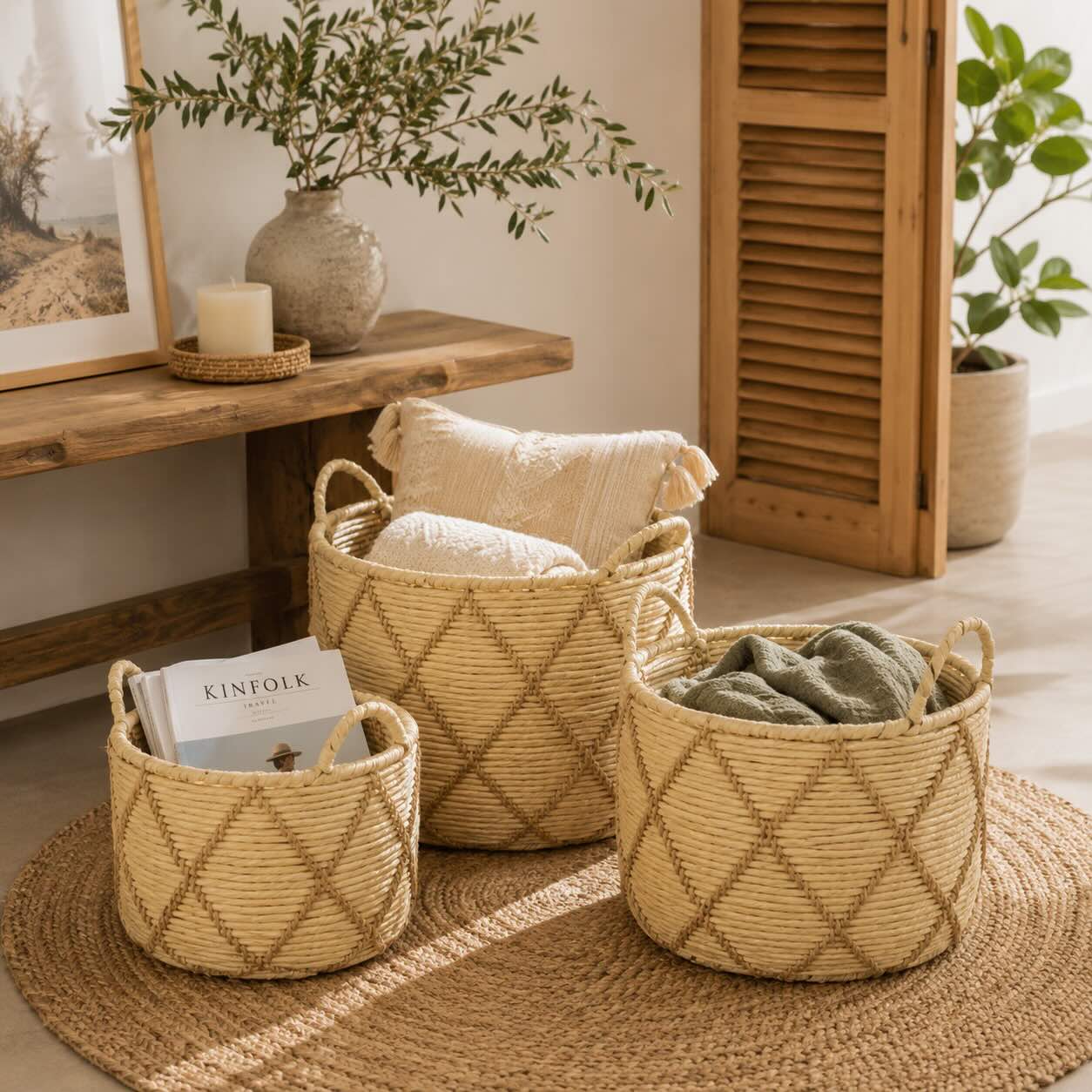 Korbset Rund Natur/Beige (3er Set)