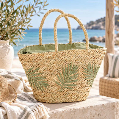 Bolso de Hoja de Hierba Marina Natural/Oliva