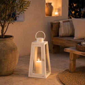Weiße Glaslaterne mit LED-Kerze (M)