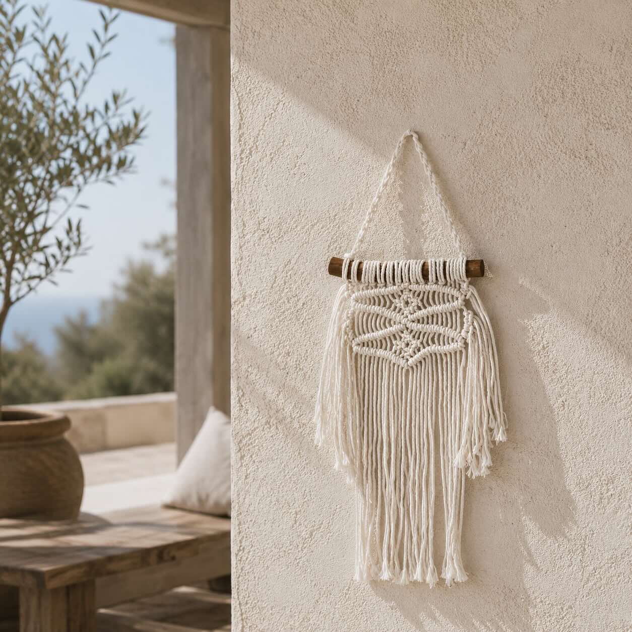 makramee wanddeko weiß boho wandhänger baumwolle