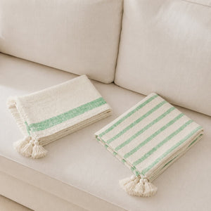 Plaid mit Quasten – Weiß/Grün (2er-Set)