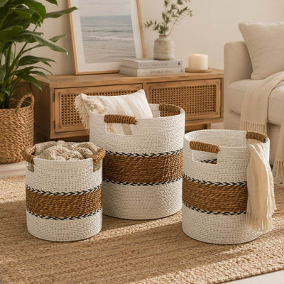 Raffia-Körben, Natur/Weiß (3er Set)
