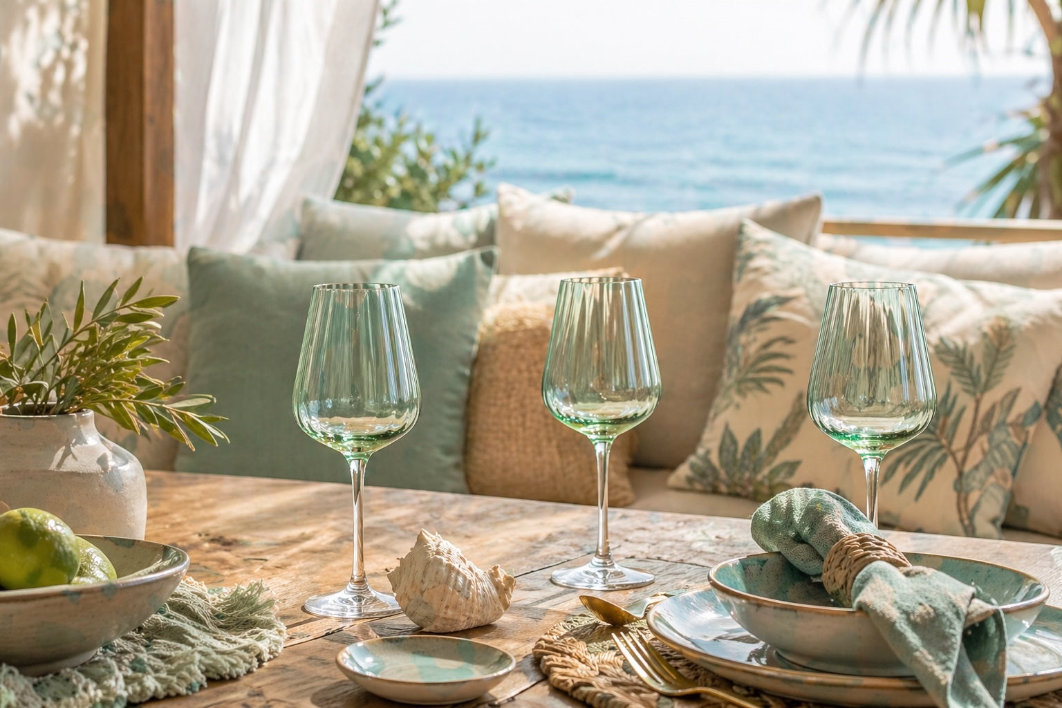 Weinglas aus geriffeltem Glas in Grün mit elegantem Design