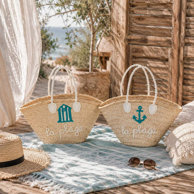 Strandtasche „La Plage“  Natur/Weiß/Azur (2er-Set)