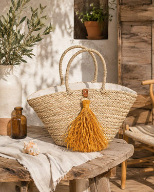 Strandtasche Quasten Natur/Ocker