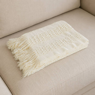 strickdecke weiß mit fransen