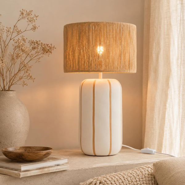 Tischlampe Keramik Natur Weiß (L)
