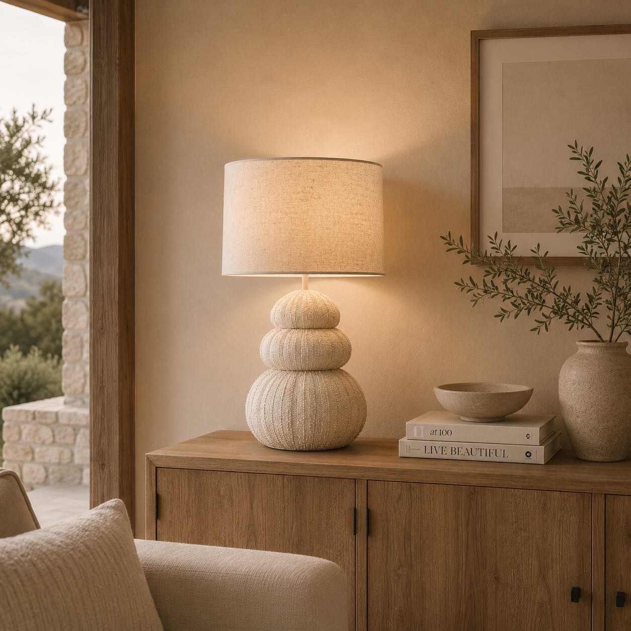 Tischlampe Seeigel - Poly Beige