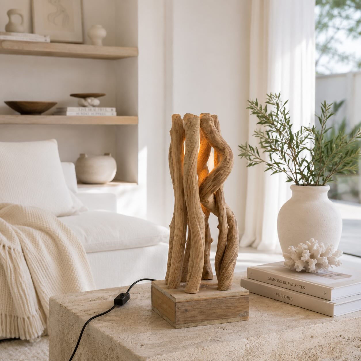 Tischlampe aus Holz – Natur Äste Design