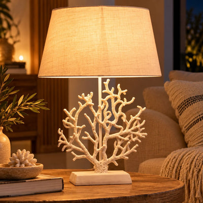 Lampe de table avec motif corail, blanc
