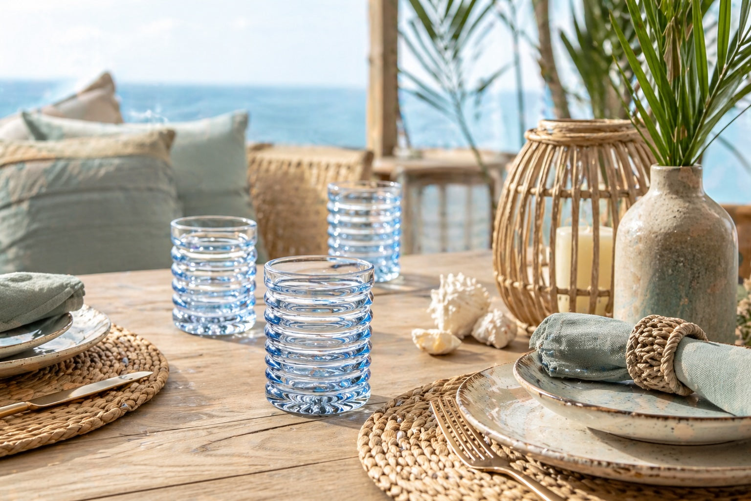 Lot de 12 - Verre à boire bleu clair – Verre cannelé