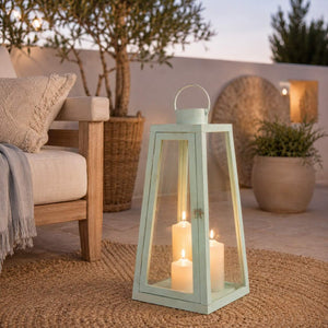 Türkise Glaslaterne mit LED-Kerze  (L)
