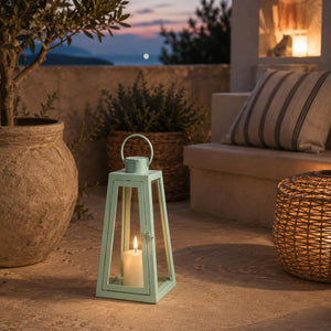 Türkise Glaslaterne mit LED-Kerze (M)