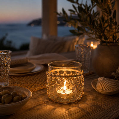 Windlicht Jute – Glas Kerzenhalter Natur (M)