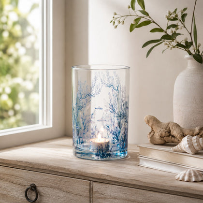 Windlicht Koralle Glas Blau/Transparent (L)