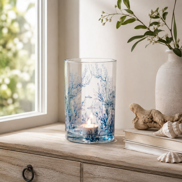 Photophore Corail Verre Bleu/Transparent (G)