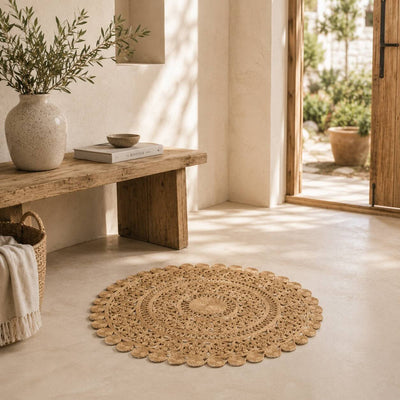 Jute Teppich Rund Natur Klein